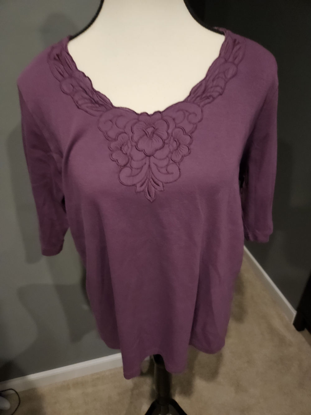 The Territory Ahead Purple Embroidered V-Neck Short Sleeve Top